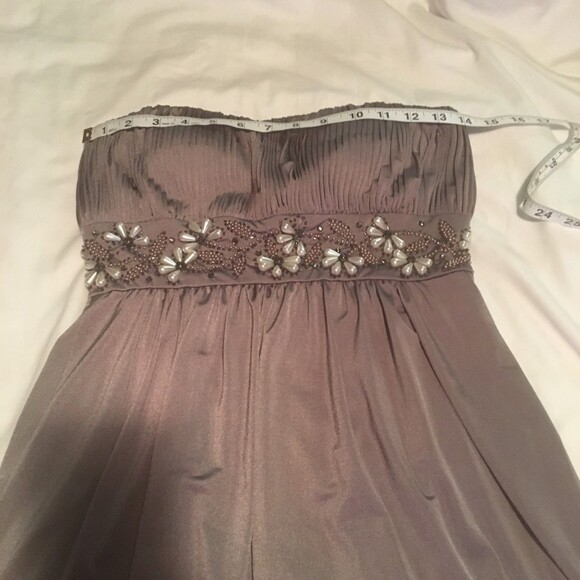 Mikael Aghal dress Women 2 gray beaded strapless short bubble hem Formal 90s Y2K - Picture 9 of 12